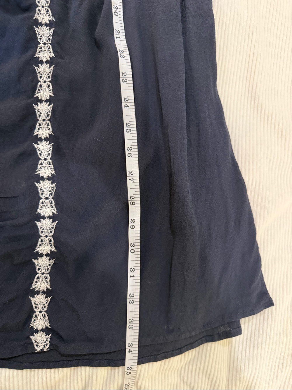 LOFT Navy Embroidered Peasant Dress Medium Off Shoulder Boho Shift Dress - Picture 3 of 5